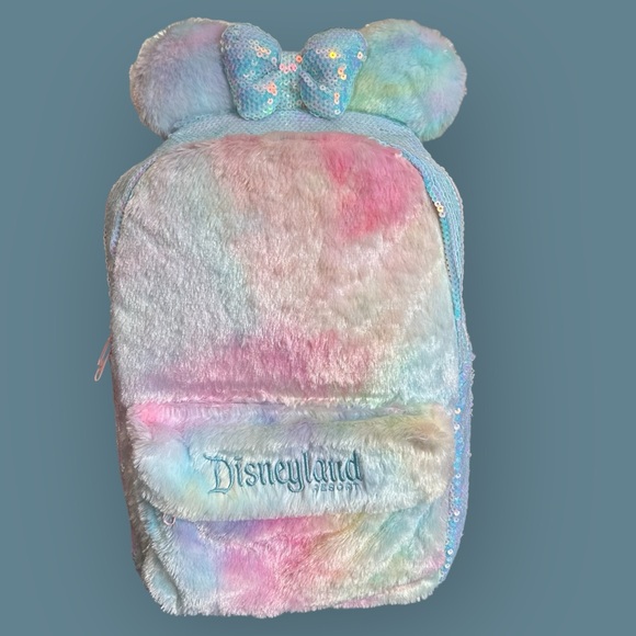Disneyland Fuzzy Sequins Tie Dye Backpack Ears Furry Pastel Disney - Picture 2 of 6